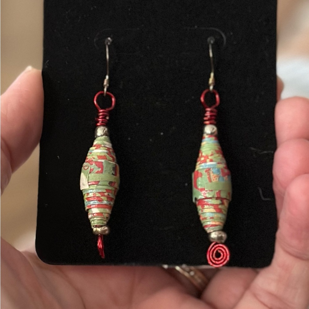 Handcrafted Green and Red Earrings
